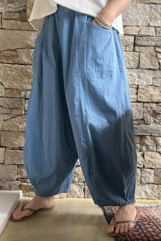 Inga Stretch Poplin Cotton Barrel Pant Denim